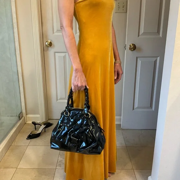 Valentino Garavani Black Patent Leather Braided Handle Shoulder Bag Tote w/ wear - Picture 4 of 16